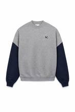 Gray sweatshirt with navy sleeves on a white background