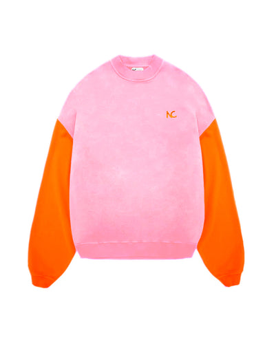 CONTRAST OVERSIZED SWEATSHIRT - PINK & ORANGE