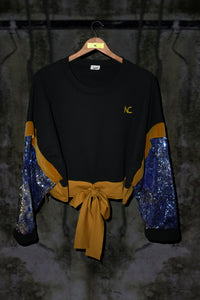 OVERSIZED CROP TOP WITH EMBELLISHED SEQUIN & RAGGED VELVET - Noah Christian 